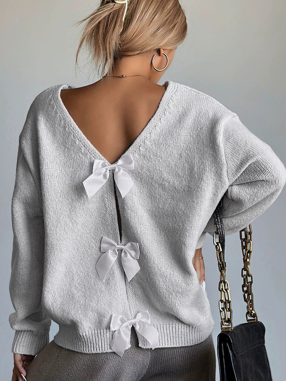Zara Bow Oversized Long Sleeve Sweater
